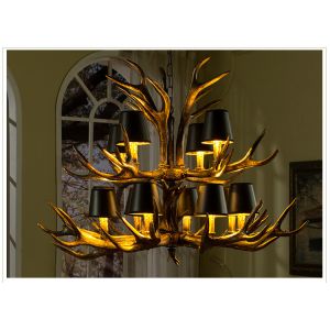 Black antler chandelier Lighting With Lampshade For Coffee Bar Restaurant (WH-AC
