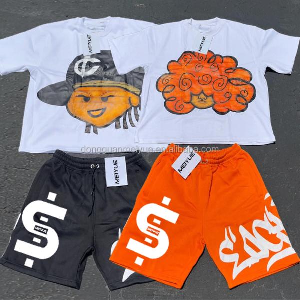 Custom Mens Screen Print Acid Vintage Wash Shorts Cropped Sublimation T Shirts Jogging Summer Graphic Men Tshirt and Shorts Set