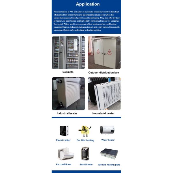 Energy Saving PTC Air Heater with KSD301 Thermostat 500W to 2000W and 24V to 220V Voltage