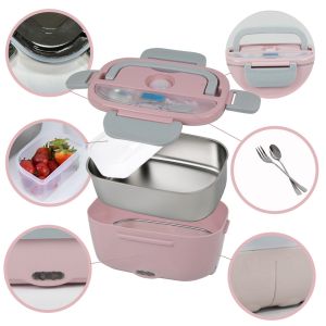 Leakproof Electric Lunch Box With 1.5L Stainless Steel Food Heater Grey Pink