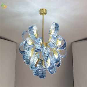 Blue Finish LED Lightsource end Art Shiny Light Luxury Modern Design Glass