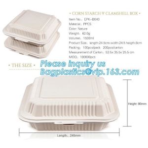 9 inch 3 compartment black food container corn starch clamshell,Corn Starch Food