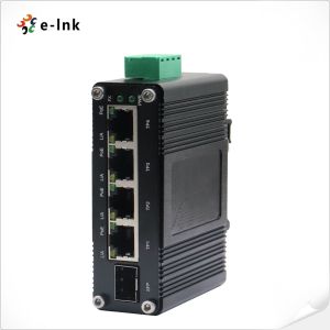 Mini Industrial 4-Port 10/100/1000T 802.3at PoE + 1-Port 100/1000X SFP Ethernet Switch with 12~48VDC Input and Voltage Booster