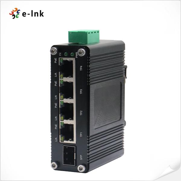 Buy Mini Industrial 4-Port 10/100/1000T 802.3at PoE + 1-Port 100/1000X SFP Ethernet Switch with 12~48VDC Input and Voltage Booster at wholesale prices