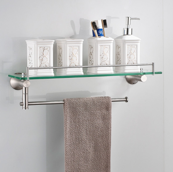 Buy Single Layer Bathroom Towel Rack  Rectangular Glass Shelf With Towel Bar Shower at wholesale prices