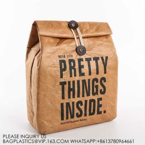 China Brown Durable Waterproof Coated Dupont Paper Thermal Bag Insulated Lunch Cooler Tyvek Bag For Food With Custom Logo on sale