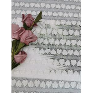 White Heart Linear Mechanical Stretch Lace Fabric Evening Dress Fabric