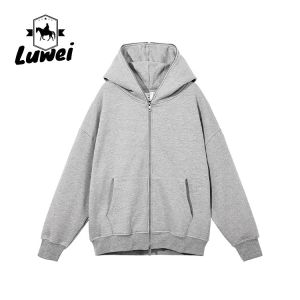 Zip Plain Street Wear Hoodie Men Slim Heavyweight Cotton Sweatshirt