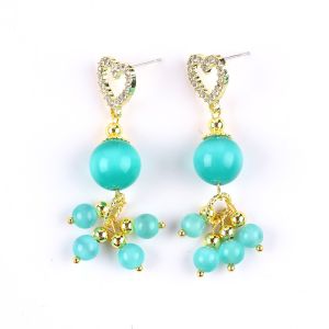 Handmade 6MM 12MM Green Cat Eye Gemstone With Heart Stud Dangle Earring For Gift