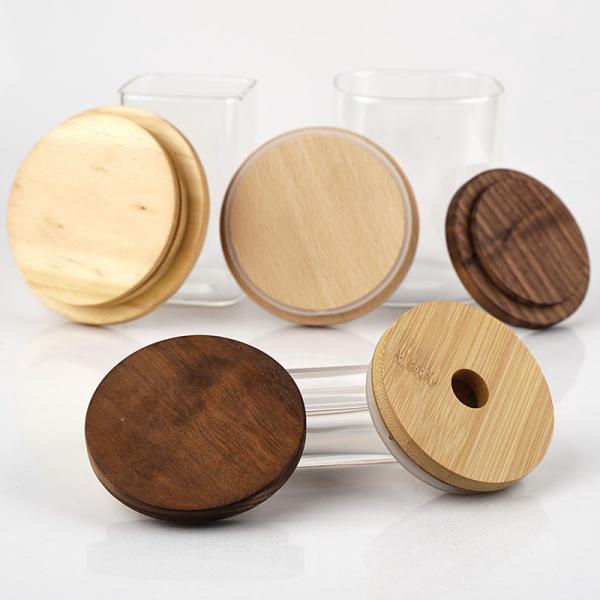 Buy Candle Clear Glass Jars With Wooden Lids Screw Top at wholesale prices