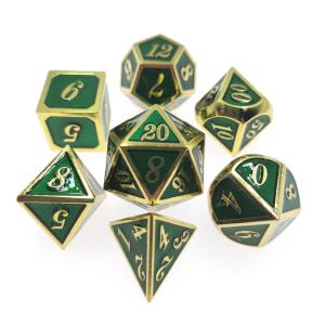 China Fancy Metal Dice Set Anti Wear 7 Piece Gaming Dice Set Wear Polyhedral Gilt Green on sale