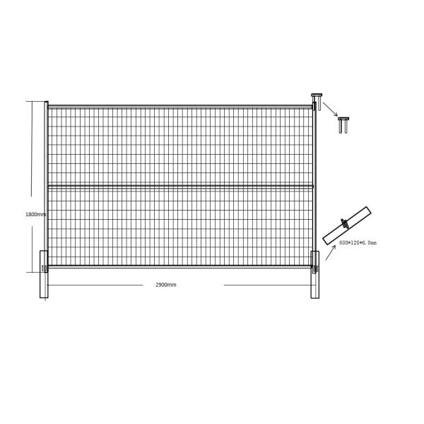 2"/50mm tubing x 2.00mm frame H6’/1830mm*9’W/2740mm canada construction temp fence panels 4"x12"/100m*300mm*3mm dia