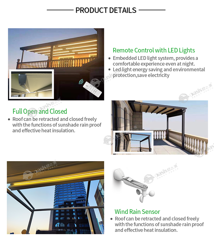 Retractable Windproof Canopy Ultra-Lightweight Aluminum Pergola Customizable Outdoor Sunshade Retractable Roof Pergola Gazebo