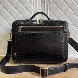 Exotic Crocodile Belly Skin Businessmen Small Briefcase ZIP Working Purse