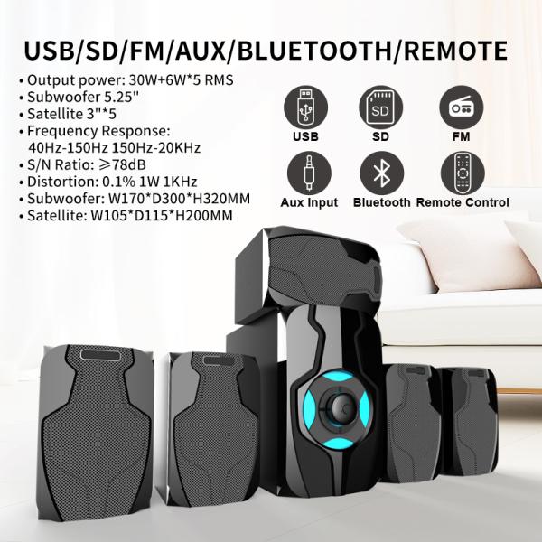 Display Screen 5.1 Channels Surround Sound BT Speaker Home Theatre System With USB SD FM Radio
