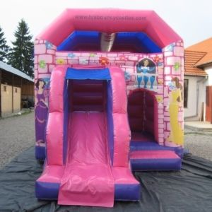 Pink Waterproof Princess Combo Bounce House With Single Slide
