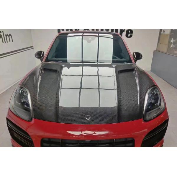 2019 Black Porsche Cayenne Body Kit TH Style Hood Engine Cover Dry Carbon Fiber