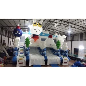 Attractive Ice Theme Kids Bouncy Castle With Rabit Inflatable Slide