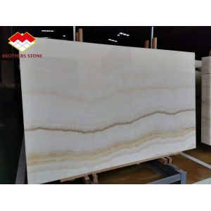Backlit White Wooden Onyx Book Matched 18mm Jade Onyx Slab