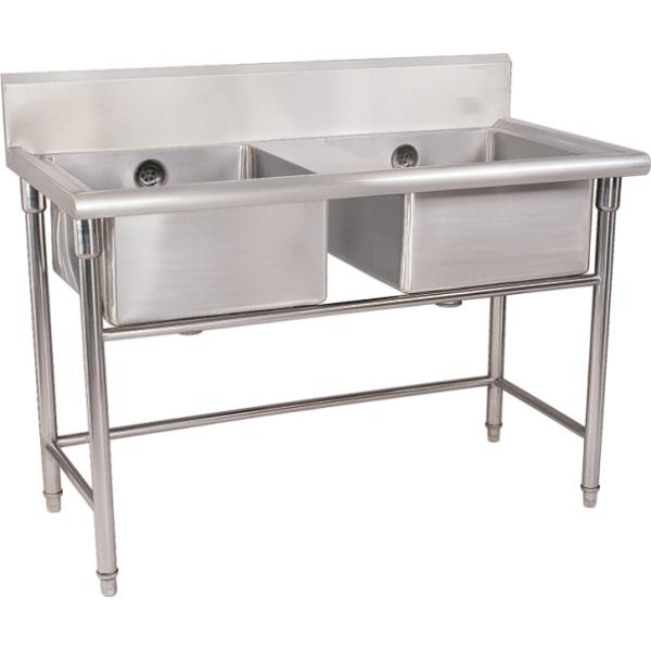 Buy Silver Stainless Steel Double Compartment Sink 1.2mm For Restaurant With MDF at wholesale prices
