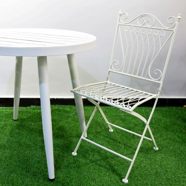 Transparent Outdoor Garden Bistro Cafe Vintage Square Metal Wrought Iron Folding Dining Chairs