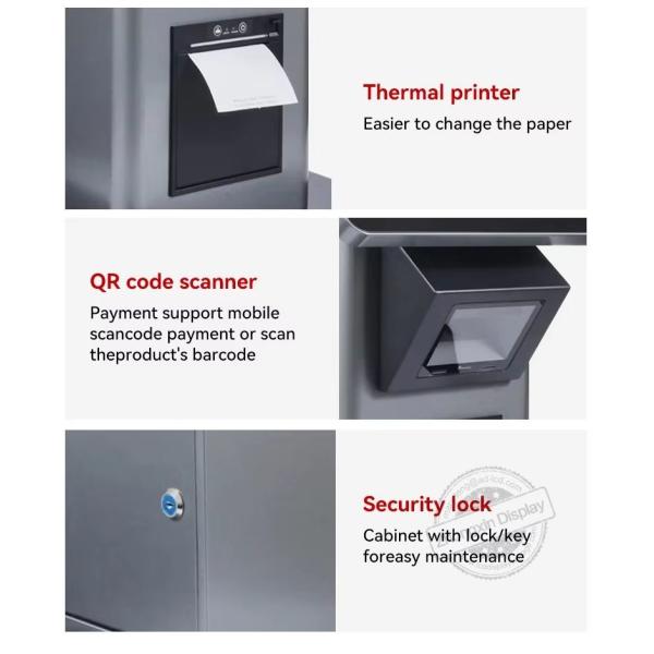 Commercial Standing Android Fast Food Restaurant Touch Screen Kiosk With Pos Barcode Scanner Ticket Printer Options