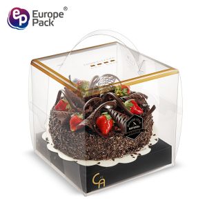 Factory direct custom packaging clear plastic cake container box with handle