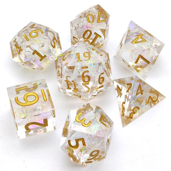 Buy Embossed Clear Resin RPG Dice Set 7 Piece Polyhedron For Dungeon And Dragon at wholesale prices