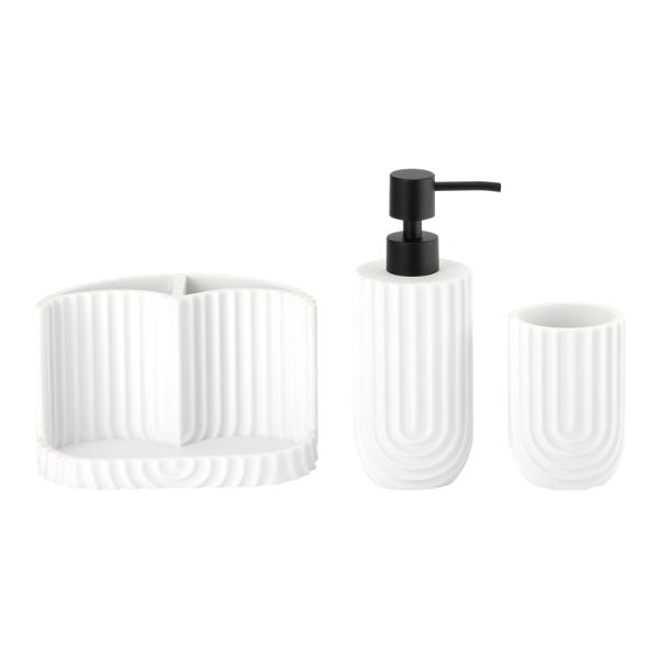 White Polyresin Kitchen Utility Caddy For Bathroom Countertop Utensil Caddy With Swirl Stripe
