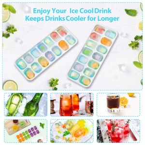 4 Pack Easy Release Silicone Moulds 14 Ice Cube Trays With Spill Resistant