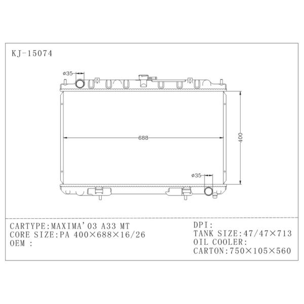 Car Nissan Radiator heater , Auto high performance aluminum radiator for MAXIMA ' 2003 A33