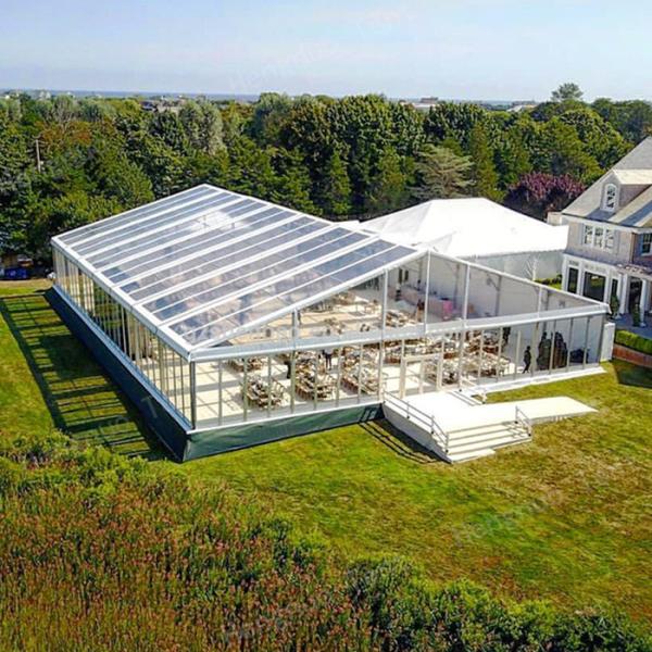 Cutomized Hard Glass Wall Waterproof Fabric Tent 18 Degree Pitch 30m Long