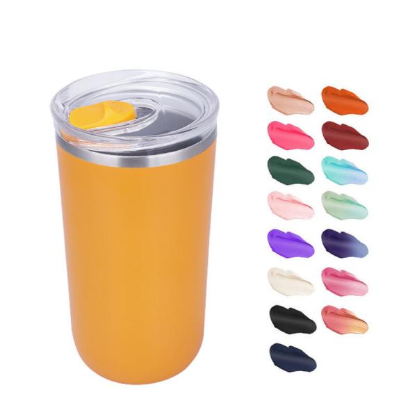 Buy 16 Oz Stainless Steel Coffee Mug With Lid And Metal Vacuum Straw at wholesale prices