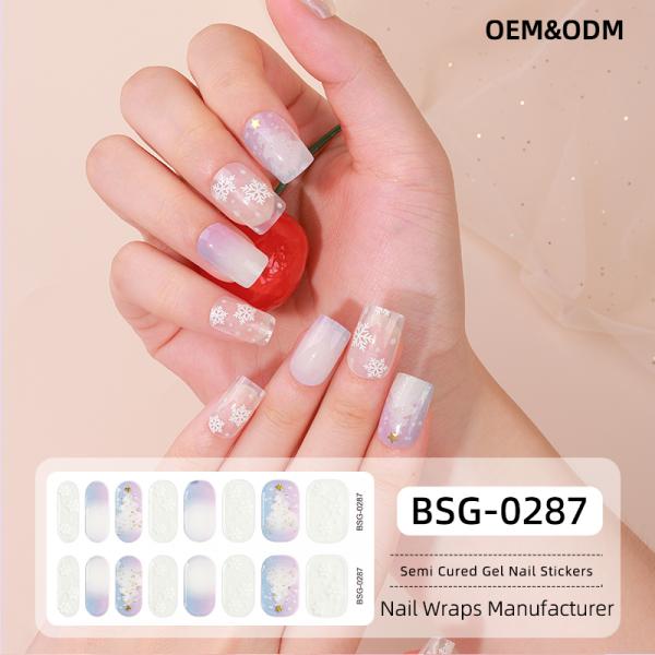 Exclusive design bronzing line flower bow snowflake light transparent Uv Polish Gel Strips Semi Cured Nail Wraps Sticker