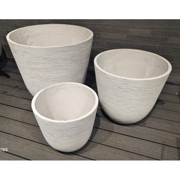 Curved Wavy Lines Minic Woven Fabrics Grey Round Fiber Clay Planter Low-maintainence