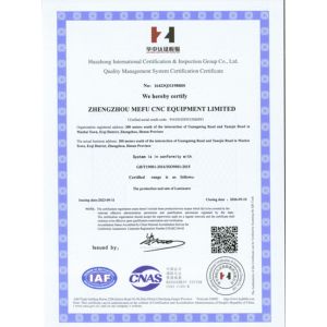 ZHENGZHOU MEFU CNC EQUIPMENT LIMITED Certifications