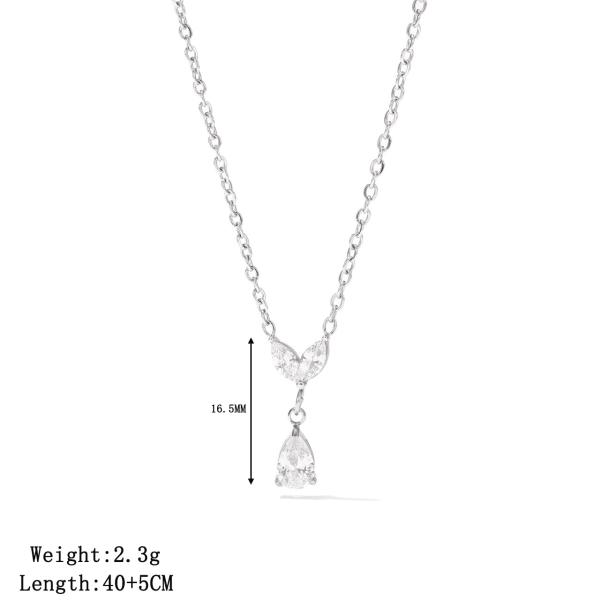 Trendy Stainless Steel Women's Necklace With Marquise And Pear Zircon Stones