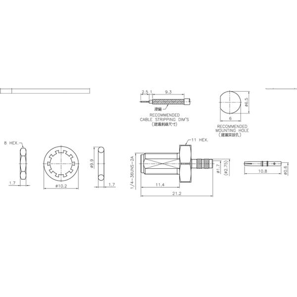 Female Bulkhead Coaxial Connector 50 Ohms for 1.13mm / 1.32mm / 1.37mm Cable