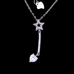 Sterling Silver Cubic Zirconia Single Stone Necklace With Cross Shape