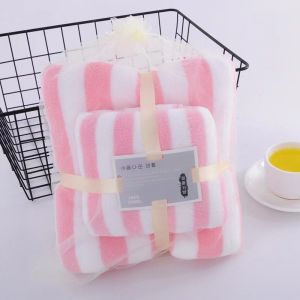 Customer Logo Coral Fleece Bath Towel Set Wide Edge Wrapping Thick Absorbent