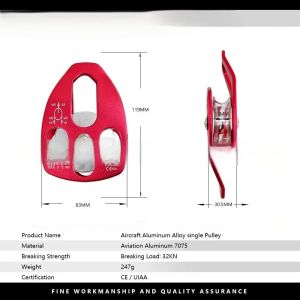 Versatile Climbing and Descending Hardware 7075 Rescue Pulley Aluminum Bearing