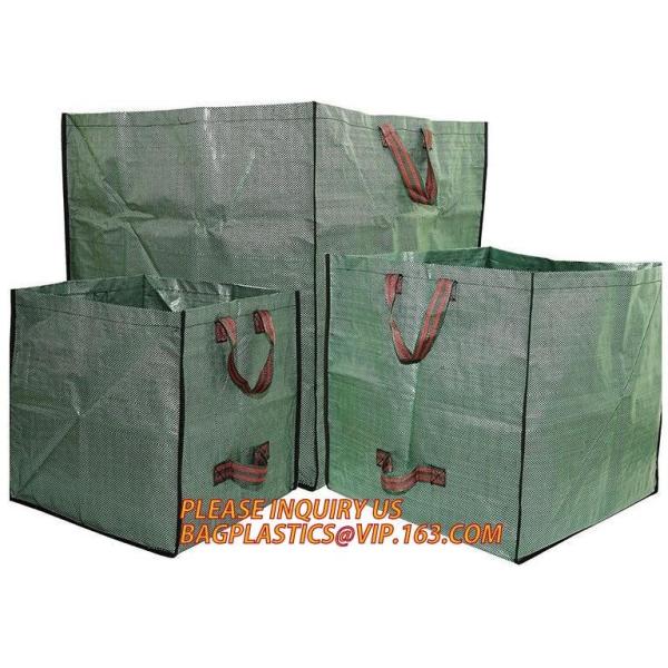 Buy Square Bottom Green Leaf Collector Biodegradable Garden Bags PP WOVEN Fabric garden waste sacks with handles at wholesale prices