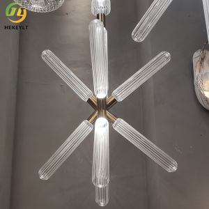 Postmodern Crystal Carved Glass Snowflake Rice Chandelier Villa Duplex Staircase