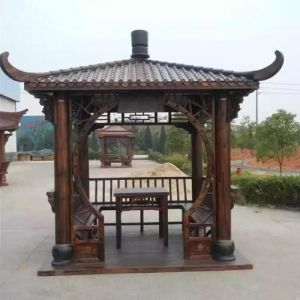 Square Garden Wooden Pavilion Gazebo Hexagon Pergola Grey 2.6m
