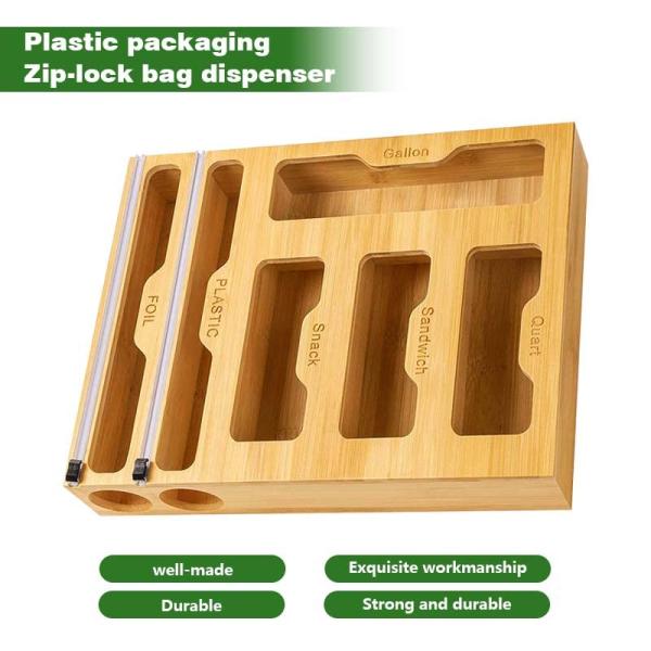 Bamboo 6 In 1 Ziplock Bag Storage Organizer With Cutter Functional Design Single Tier