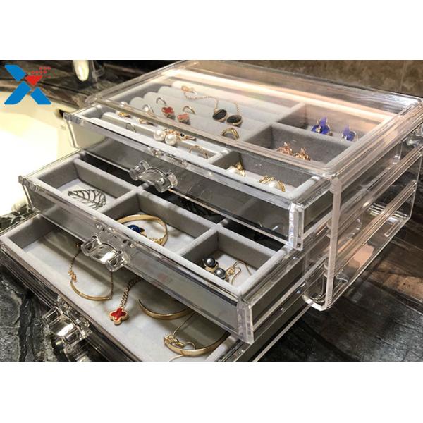 Clear Acrylic Makeup Organiser , Acrylic Jewelry Display Box With Velvet