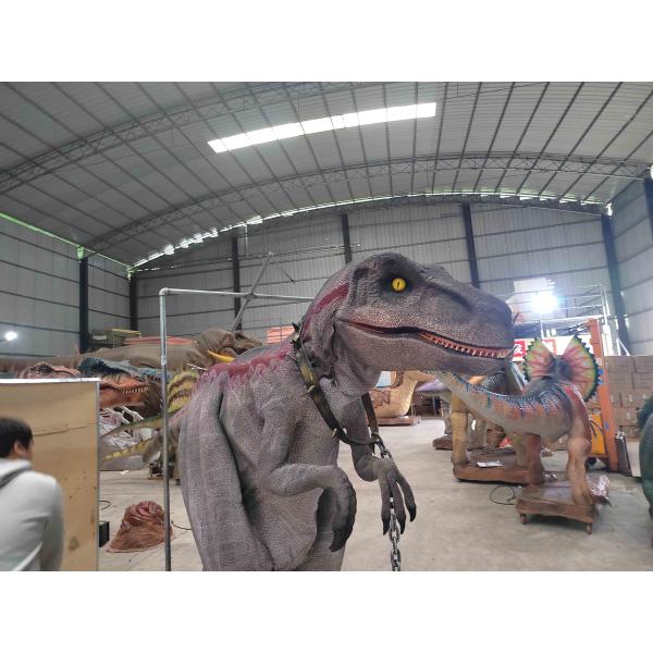 Life Size Red Striped Raptor Costume Smoke Effects