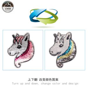 Delicate Reverse Sequin Unicorn Patch Handmade Pin Backing Any Size Available