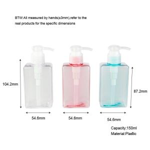 150ml Transparent rectangle smooth with white pump for shampoo lotion bottle