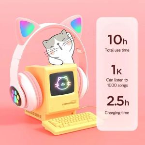 Black Bluetooth Cat Headphones , Foldable Wireless Bluetooth Headphones